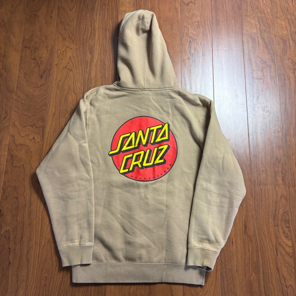 Santa Cruz Skateboards Classic Dot Logo Zip Up Hoodie Tan Khaki Mens Medium